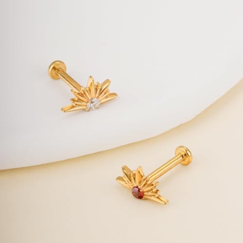 Humorrap Cartilage Earring Stud 16G 8mm, ASTM F136 Titanium Sunburst Flatback Stud for Tragus Helix Conch Labret, Body Piercing Jewelry, Hypoallergenic, Push in by Humorrap - Used condition - Image 6