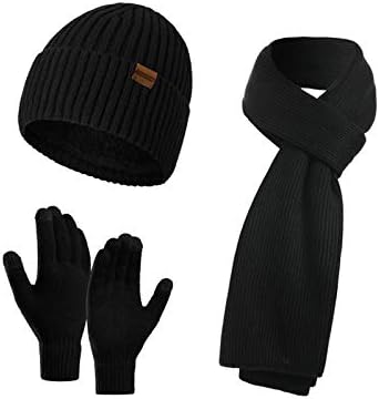 Winter Hats Scarf for Men with Touchscreen Gloves Warm Men's Scaves and Beanie Hat Themal Gloves Set