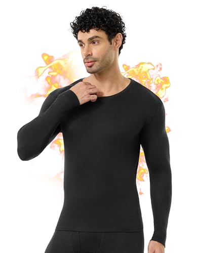 FORVEVO Merino Wool Base Layer Mens, 100% Merino Wool Long Sleeve Shirts for Men, Thermal Underwear Tops for Winter Ski (Black, 250g, L)