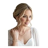 ONDEGO® Gold 3er Strass Schmuckset – Halskette, Ohrringe & Armband – Brautschmuck für Hochzeit, Abiball, Kommunion, Ball, Festlicher Schmuck