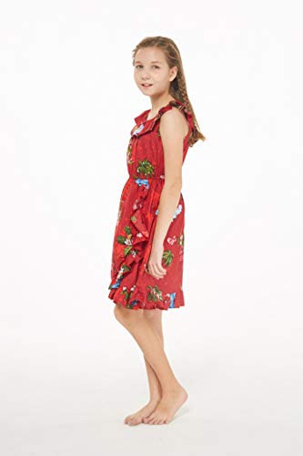 Girl Luau Wrap Ruffle Dress in Christmas Santa in Hawaii Red3