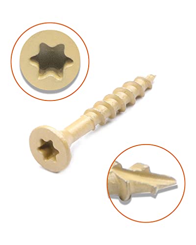 Image of Deck Screws, Exterior Wood Screws #8 x 1-1 /4 Inch 200 Pcs, Carbon Steel Star Drive and Coarse Threads, Anti-Corrosion, Tan Coated Screws for Decks, Fences and Other Outdoor Use | by IMSCREWS