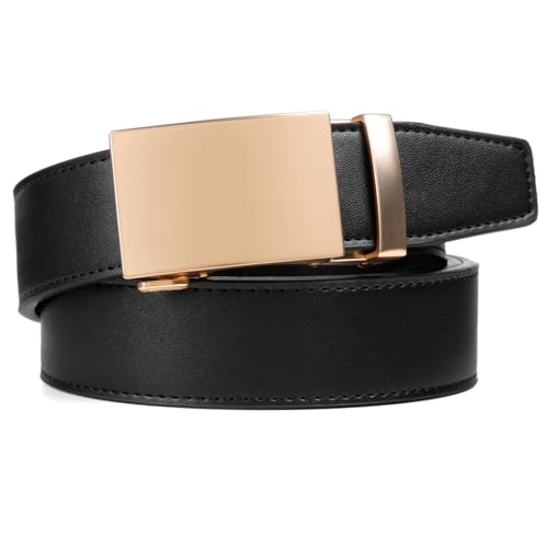 Image of Drowsmen Leather ratchet belt 1 3 /8 inch with Click Sliding Automatic Buckle, Adjustable belt Trim to Fit