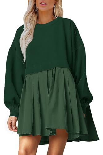 Image of Dokuritu Sweatshirt Dress Women Crew Neck Long Sleeve Patchwork Pullover Tops Flowy Oversized Sweatshirt Mini Dress