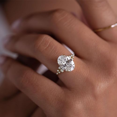 3CT Sterling Silver Engagement Rings AAAAA Cubic Zirconia CZ Wedding Promise Bands For Women Oval Solitaire Simulated Diamond Silver/Gold Size 5-103