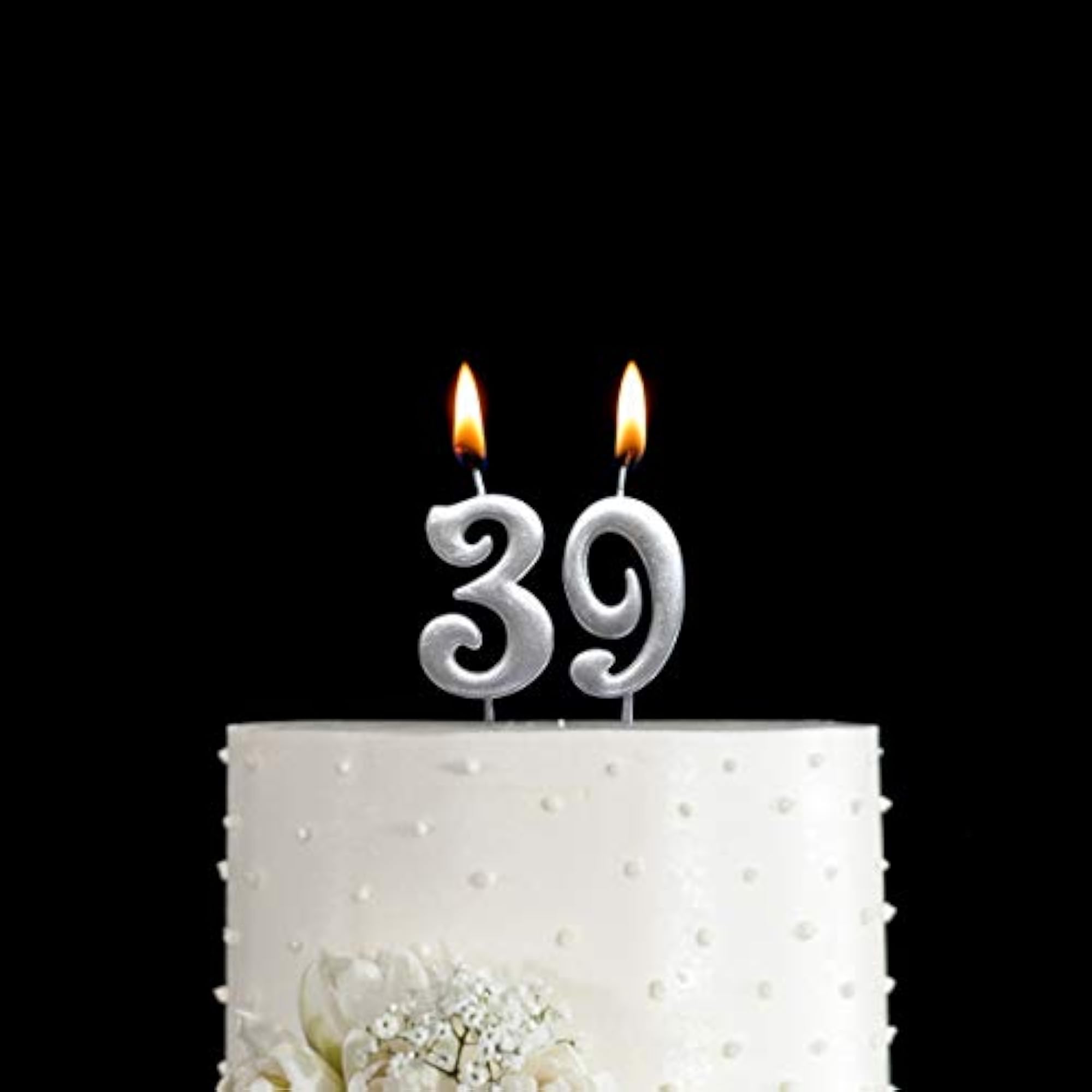 Silver 39th Birthday Numeral Candle, Number 39