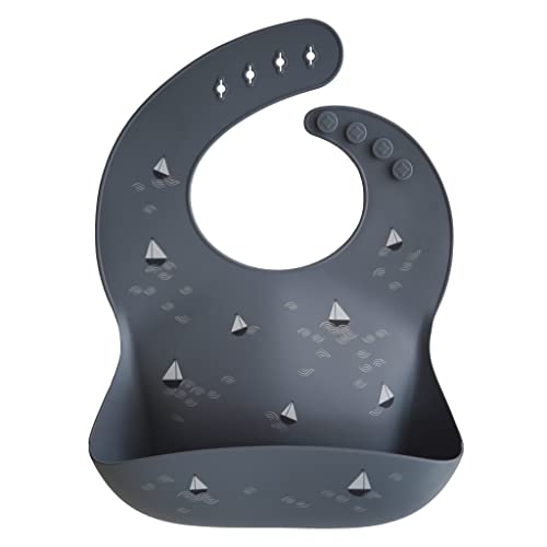Image of mushie Silicone Baby Bib | Adjustable Fit Waterproof Bibs (Boats)