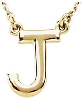 Sonia Jewels Solid 14k Yellow Gold Block Alphabet Initial Letter J Charm Pendant Chain Necklace 16" (10mm x 8.4mm)