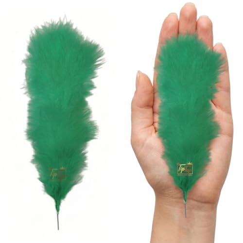Image of Fluffy Natural Dyed Feather Kalgi Kalangi Stick for Craft (7-8 Inch) (Green, Pack of 5 Pcs)