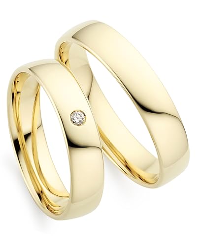 123traumringe Anillos de boda de oro amarillo 333 con brillante calidad de joyería, precio por par (diamante/grabado/cinta métrica y estuche) S22