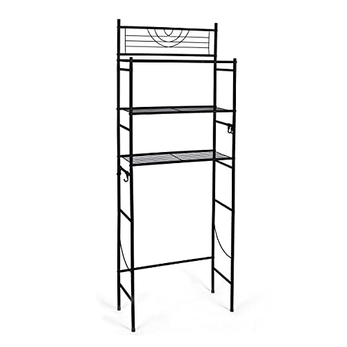 Kimzda 3-Tier Bathroom Over The Toilet Storage Rack Free Standing Metal Frame Shelf Organizer, With 4-Hooks, Black #TOP7