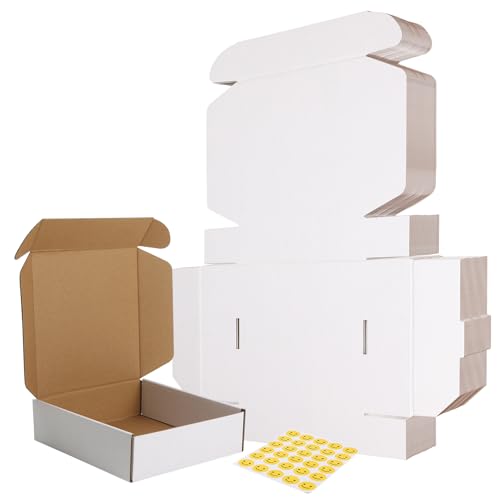 Image of RLAVBL 30 Pack 7x7x2 Shipping Boxes, White Corrugated Cardboard Mailer Box for Packing Mailing Small Business