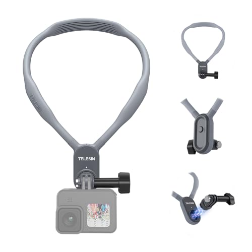 Image of TELESIN Neck Mount for Action Camera, GoPro, DJI, Insta360, Smartphone, Vlog, POV, Lightweight, Silicone, Magnetic, Adjustable Angle, Red