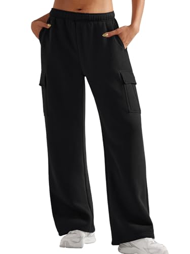 YEOREO Sweatpants Womens Cargo Pants Fleece Lined Wide Leg Joggers Baggy Drawstring Nairi Sweat Pants with Pockets