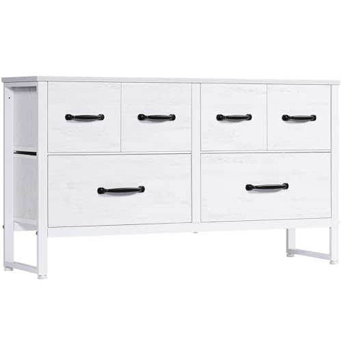 LYNCOHOME - Cajonera con 6 cajones de tela, cómoda dormitorio mueble TV con cajones blanco, armario de almacenamiento, mueble dormitorio, armario con cajones para cocina, oficina, pasillo
