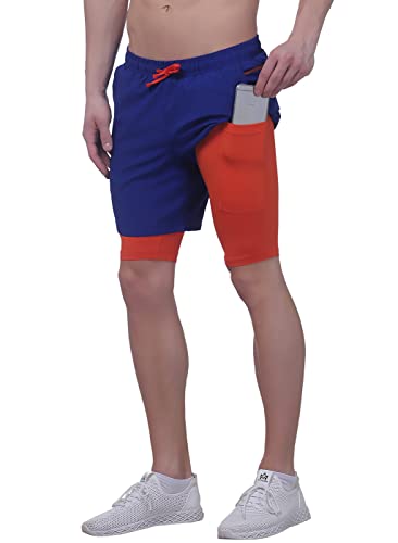 Image of TRUEREVO - 2 in 1 Running Sports Shorts for Men with Mobile Phone Pocket - Quick Dry & Lightweight Moisture-Wicking Active Wear, Gym Shorts for Men Workout - Double Layer Half Pant with Inner Tights