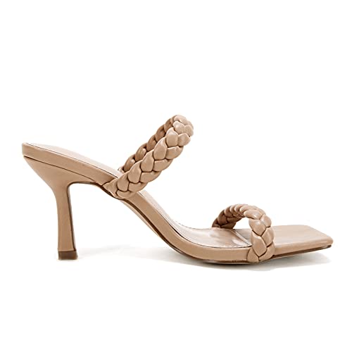 Vetaste Women's Braided Heeled Sandals Square Open Toe Stiletto Heels Woven Slip On Slide Shoes #TOP3