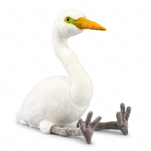 Grande aigrette en peluche réaliste oiseau blanc fait main de 50 cm
