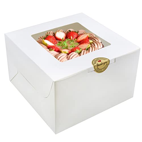 Listado de Pastel de carton del mes. 43 Wei - Cajas largas para tartas con ventana, 24 unidades de 8 x 8 x 5 pulgadas, cajas de panadería blancas para pasteles, pasteles, galletas, pasteles, fiesta de cumpleaños, boda,...