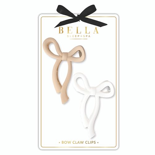 Bella Sleep + Spa Claw Clips for Women - Non Slip Hair Styling Accessories, Set of 2, Flax & White Bows image 5