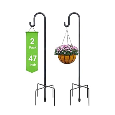 AMAZON - Highpro Shepherd Hook for Outdoor 47 Inch for Bird Feeder Pole Bird Feeder Hanger Heavy Duty for Hummingbird Feeder Hanger Stand with 5-Prong Base for Lanterns,Wedding (2 Packs)