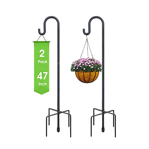 Highpro Shepherd Hook for Outdoor 47 Inch Bird Feeder Hanger Heavy Duty for Hummingbird Feeder Hanger Stand with 5-Prong Base for Lanterns, Wedding (2 Packs)