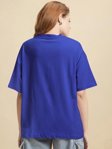 Image of Bewakoof Women's Being Savage Graphic Printed Oversized Cotton T-Shirt Oversized Fit, Round Neck, Half Sleeves