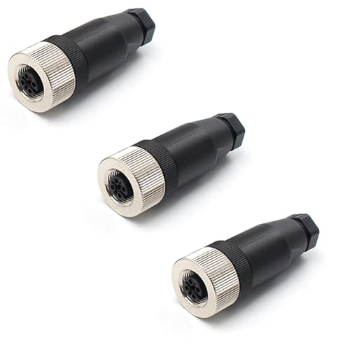 Elecbee 3 Piezas M12 4 Pines Hembra Conector, A código Enchufe del Conector Aviation IP67 Conector Industria Maquinas Adaptador de Tornillo instalable Conector de Montaje por Cable