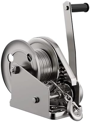 1100KG/2400LB Crank Winch with 10M Wire Rope & Stainless Steel Hook, Bi-Directional Ratchet Marine Winch for Heavy-Duty Lifting (No Wire Rope Included)
