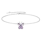 SILVERCUTE Ankle Bracelets for Women Girls Sterling Silver February Birthstone Anklet Butterfly Charm Anklets