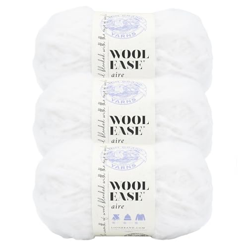 Image of Lion Brand Yarn, Wool-Ease Aire Crochet Yarn, Marshmallow, White, 3 Pack | Airy Super Bulky Acrrylic Blend Knit & Crochet Fiber for Textured Sweaters, Warm Mittens, Chunky Blankets