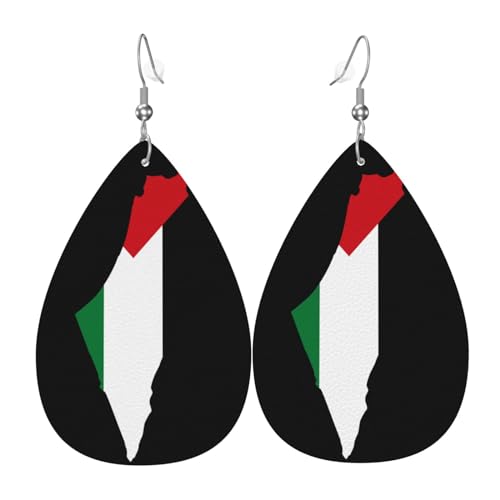 Flag Map Of Palestine Women'S Earrings Lightweight Dangle Drop Earrings Leather Teardrop Earrings
