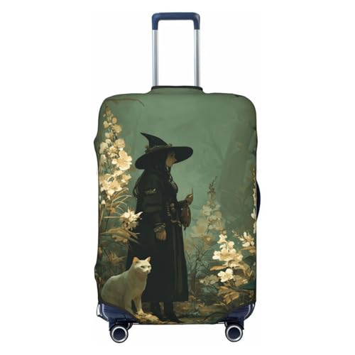 Witch White Cat In Green Forest Elastic Travel Luggage Covers Dustproof Scratch-Resistant Suitcase Protector Fit 22-24 Inch
