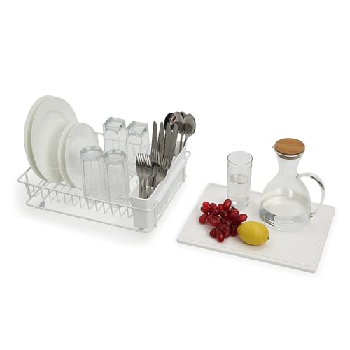 SunnyPoint 304 Stainless Steel Dish Drying Rack with Diatomaceous Earth Drainboard & Removable Utensil Caddy – Rust Resistant Countertop Dish Rack for Kitchen (White) by SunnyPoint - Image 5