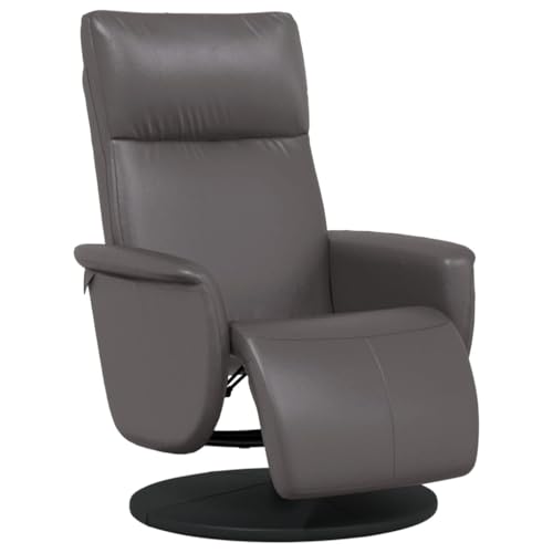 Vorpalize Sillón de relax con reposapiés de piel sintética gris, función reclinable manual, 71 x 105 x 90 cm, orientable 360 grados, marco de metal estable, cómodo sillón de jardín para salón y balcón