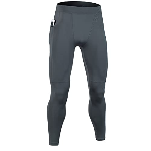 HomyComy Mallas Hombre Deporte Leggings Deporte Pantalón Largo de Compresión con Bolsillo con Cremallera Gris L Cover