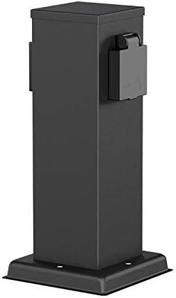 ledscom.de Garten Polly Outdoor Socket Column, IP44, 2X, Stainless Steel, Black, Square, 27 cm
