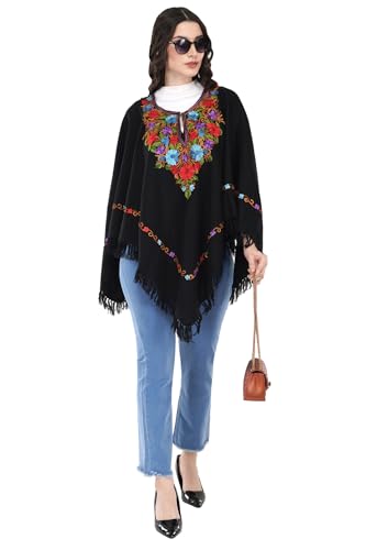 Premium Women's Kashmiri hand embroidery floral woollen poncho Indian cape wrap shrug Free size3