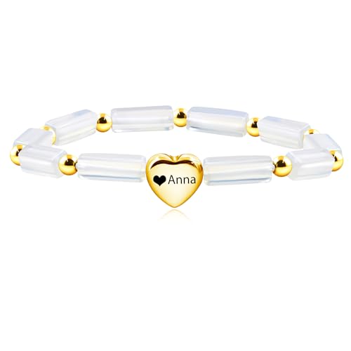 Image of Cuboid Love Elastic Bracelet, Crystal Energy Stone Anxiety Relief Yoga Jewelry for Women Male (Heart-shaped Charm Can Be Customized Name)