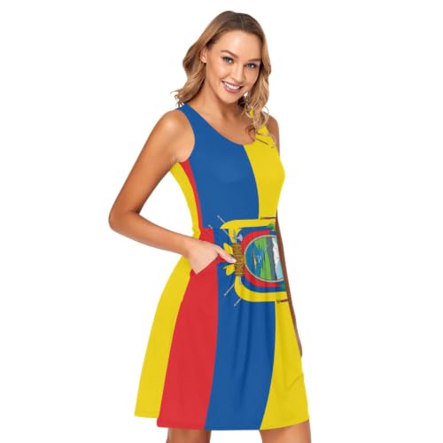 Vestido de Ecuador corto casual con cuello redondo ropa de verano ligera con bolsillos