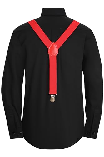 Boys Dress Shirt Long Sleeve Poplin Formal Uniform Woven with Bow Tie Set Suspenders Outfit2