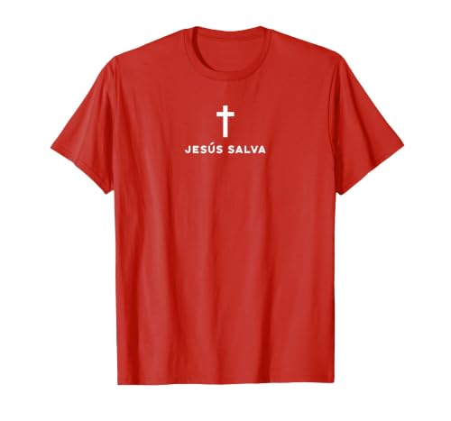 Jesus Saves Minimal Christian Spanish Language T-Shirt, Men, Red, Large