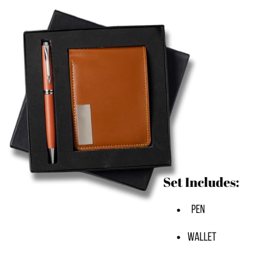 Image of Customised Gift Set, Pen and Wallet with Name Engraving, Corporate and Personal Gift (Tan)