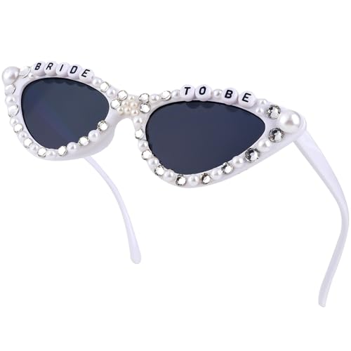 Bride Sunglasses - White Cat Eye Heart Bride Glasses for Bachelorette Party, Engagement Decorations, Bridal Shower Accessory (Cat eye)