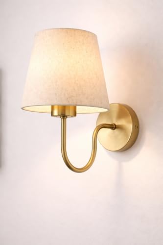 Image of Elegant Wall Lamp with Fabric Shade & Gold Metal | E-27 Holder Base and Bulb | Classic Indoor Wall Lamp for Bedroom, Living Room & Hallway(Without Bulb).