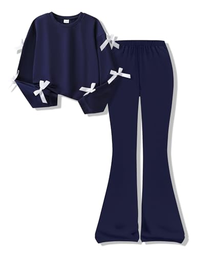 Image of Girls 2 Piece Outfits Long Sleeve Butterfly Sweatshirt & Flared Pants Fall Clothing Set Size 7-12 Years