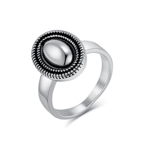 Bague fiancailles noir femme acier inoxydable ovale poli vintage