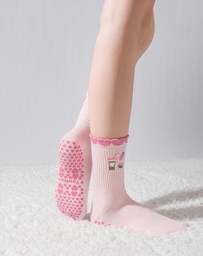Image of Yawlsow Pilates Grip Socks for Women Yoga Grippy Socks Cute Barre Non Skid Athletic Crew Sticky Sock Workout Hospital