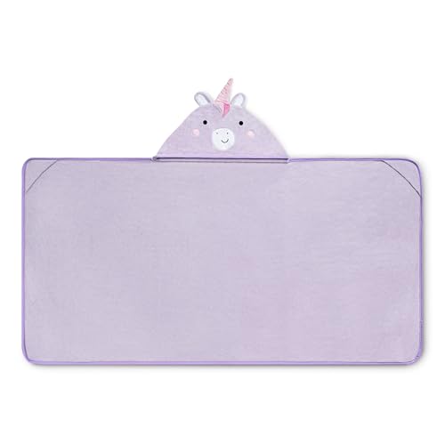 Image of Delta Children Kids Hooded Bath Towel with Pockets - Super Soft and Absorbent- Great Gift for Boys and Girls, Light Purple Unicorn