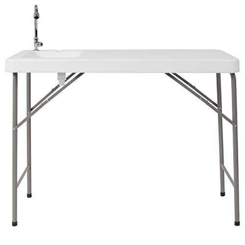 Flash Furniture Mesa de Limpieza de Pescado Portátil para Exterior de 4 Pies con Fregadero miniatura 6